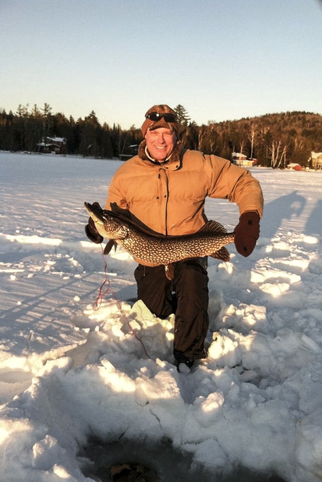 Adirondack Ice Fishing Great Northern Pike on Lake Colby in Saranac Lake